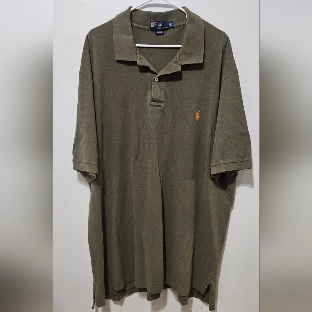 Polo Ralph Lauren Army green Polo Short Sleeve shirt 3xlt 100% Cotton Flaws B2
